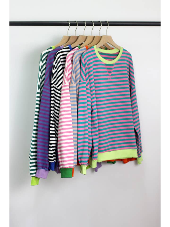 ESLEY - Wholesale Sweatshirt - Women's - T2406ASJP15385 - OVER SIZE STRIPE SWEETSHIRT
