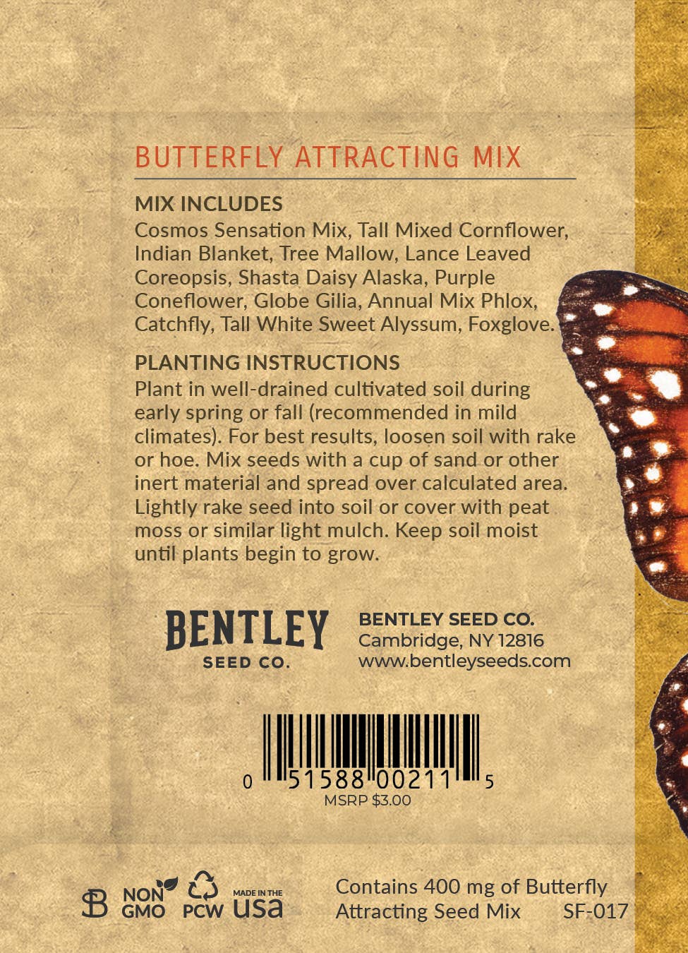 Bentley Seed Co. - Vente Graines de plantes - Aidez à sauver le monarque - Sachets de graines de fleurs sauvages1