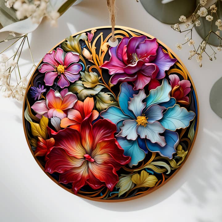 Tropical Flowers Ornament, Imitation 3D Image, Festive Tree for wholesale by Fernville Creations