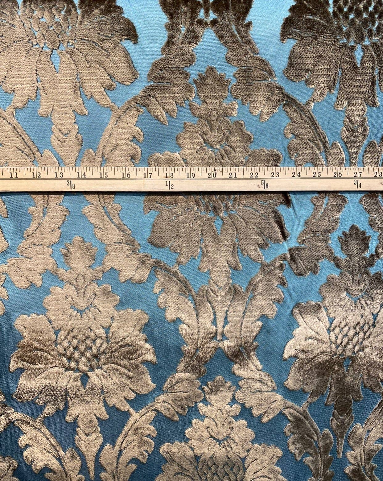 Fancy Styles Fabric - Wholesale Fabric - Emperor Walter Novelty Italian Burnout Damask Chenille Velvet Fabric Bronze & Teal- Upholstery5