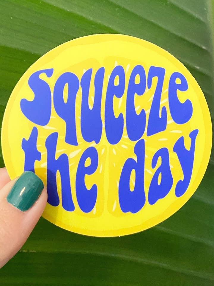 Squeeze the Day Lemon Sticker for wholesale by Alex Daley Designs