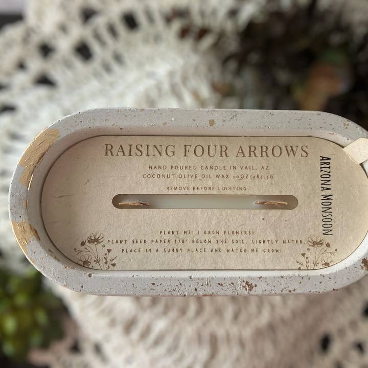 Arizona Monsoon 10oz Concrete Candle- Seed Paper Dust Covers for wholesale by Raising Four Arrows