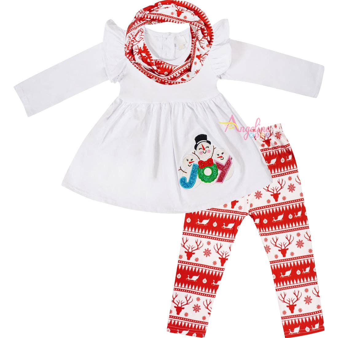 Amor Babee - Venta al por mayor Conjunto de camiseta y mallas - Niños - Juego de bufanda de muñeco de nieve para niñas, color blanco/rojo6