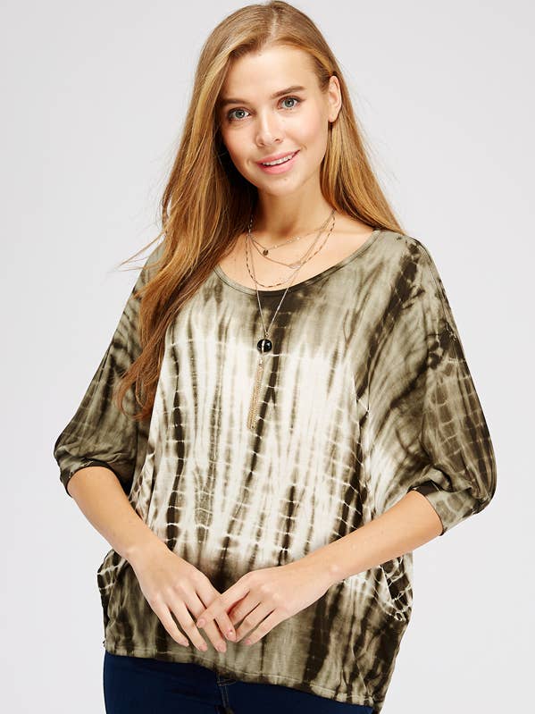 Bamboo Tie-dye Scoop neck Dolman sleeve Fashion top for wholesale by Urban X Apparel