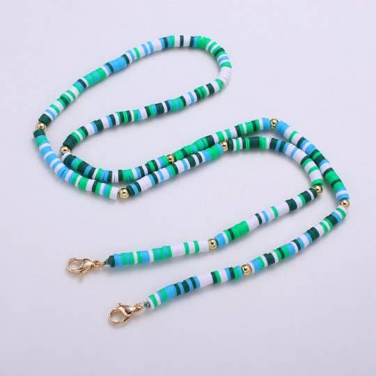 Aim Eternal - Venta al por mayor Cadenas para mascarillas - Cadena para mascarillas turquesa, azul y blanca, inspirada en el océano, collar de cadena con cuentas, cadena con soporte para mascarillas, cadena turquesa, FMHC-24.0-16