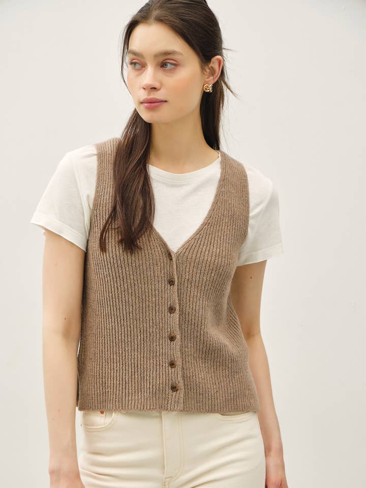 WOOL BLEND CHUNKY RIBBED V-NECK SWEATER VEST for wholesale by Be Cool
