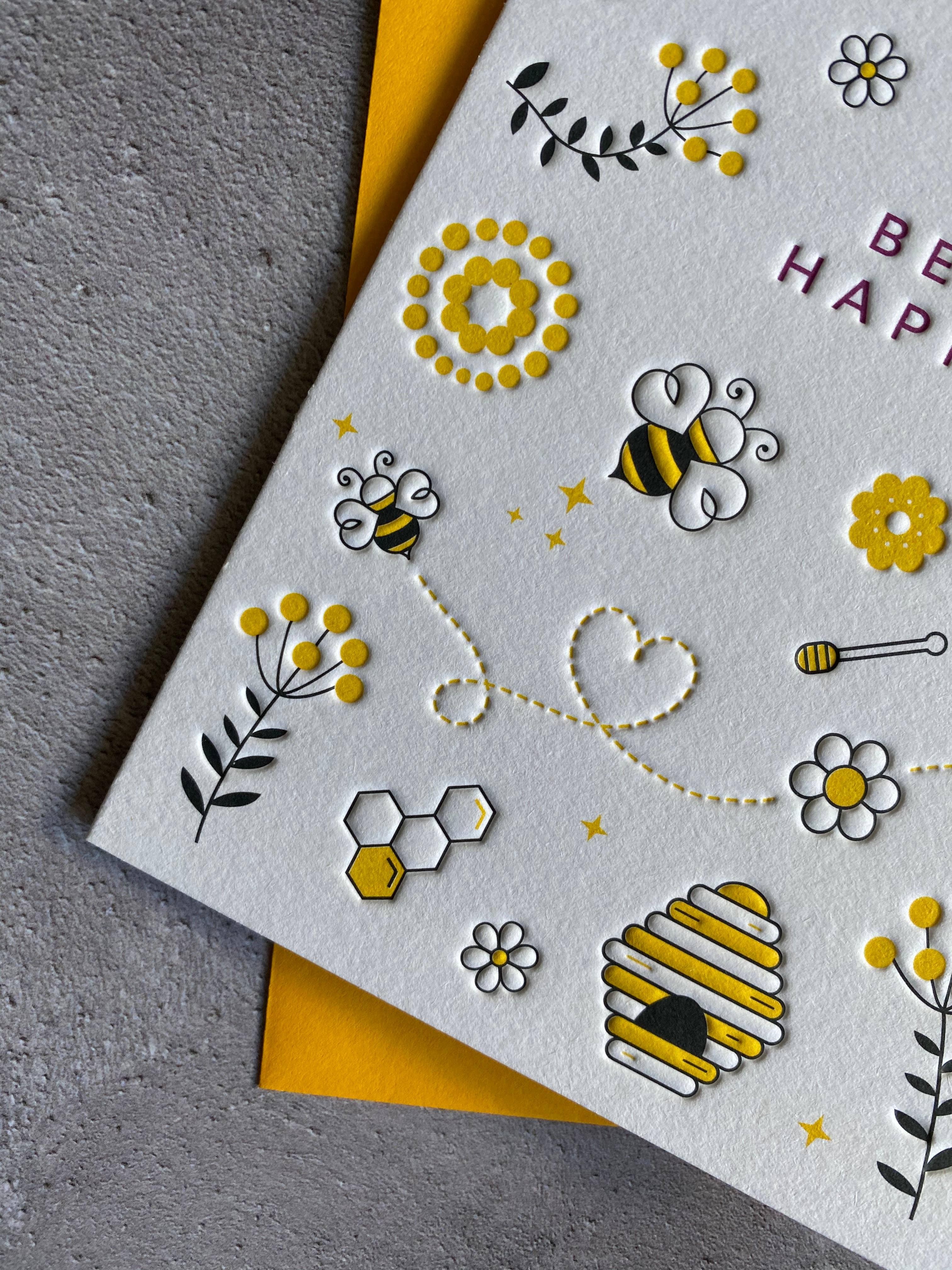 Heyyy Ltd – Großhandel Grußkarten für den Alltag – Bee Happy Letterpress-Karte4