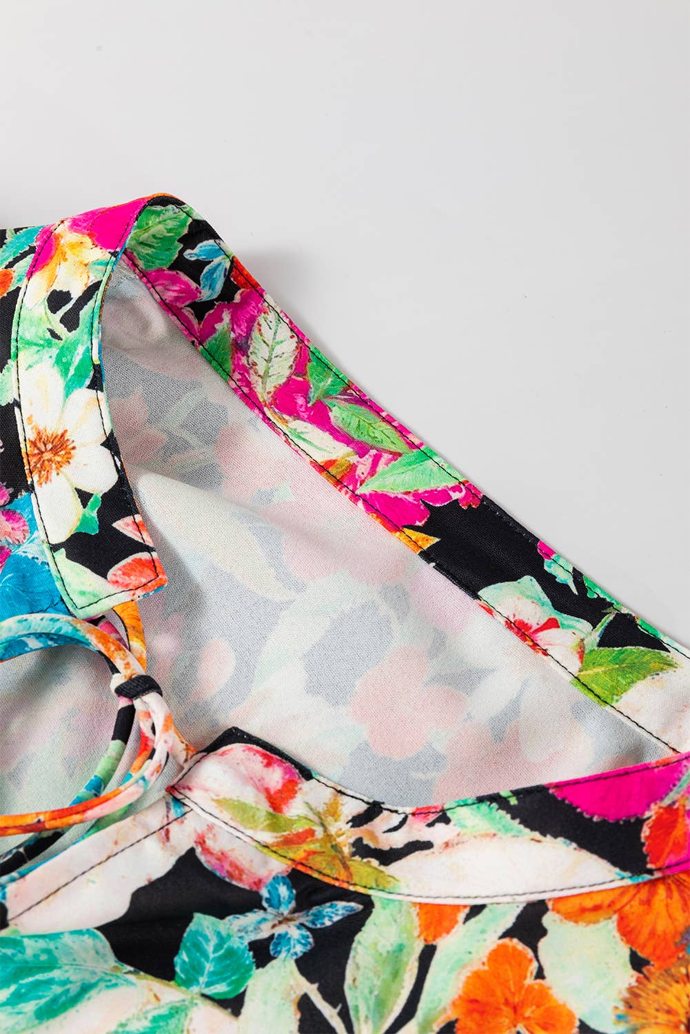 Multicolor Floral Print Bubble Sleeve V Neck Ruffled Blouse for wholesale on Faire4