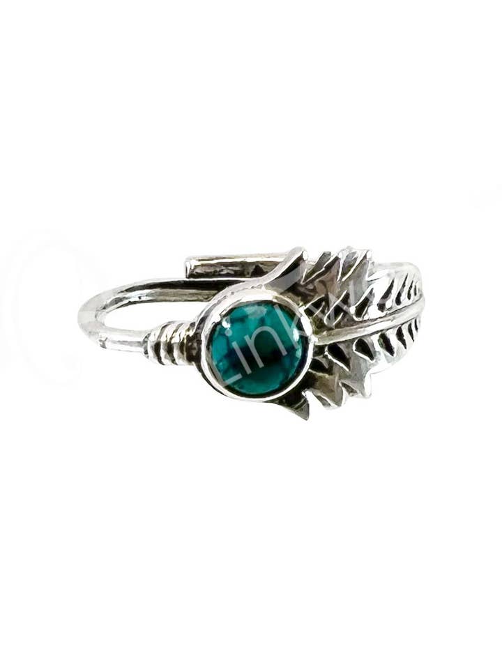 (PC)STERLING SILVER - RING, ADJUSTABLE FEATHER TURQUOISE for wholesale by Oceanic Linkways Inc