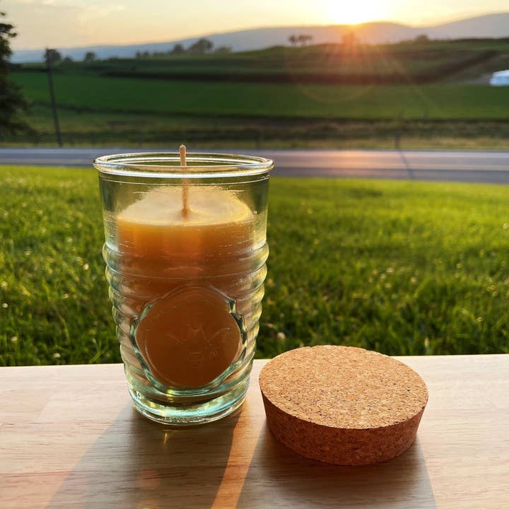 Bees Light Candles - Wholesale Jar/Filled Candle - Beeswax Candle in Honeybee Glass Jar 100% All Natural Bees Wax | Spanish Recycled Glass Ecofriendly Pure Cotton Wick Candles Gift | Cork Lid