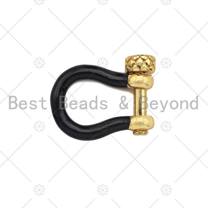 BestBeads&Beyond - Vente Fermoir - Fermoir en forme de U en émail, fermoir à boucle en émail, blanc/noir/bleu royal/rouge/rose, fermoir à boucle, 14x18mm, Sku #K1761