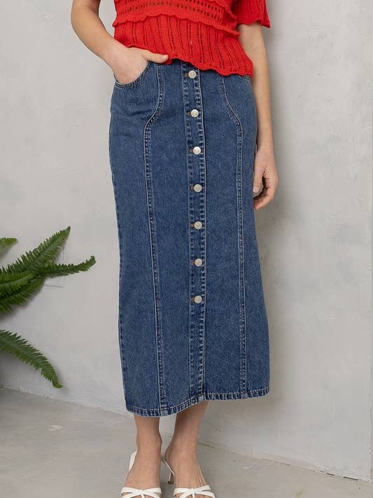 JOS1010 Button-Up Denim Midi Skirt for wholesale by Heyson
