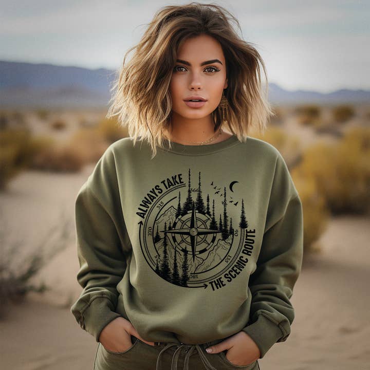 Always Take The Scenic Route Sweatshirt for wholesale by Monadnock Print & Embroidery