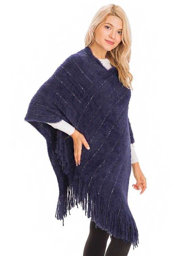 Cap Zone - Wholesale Poncho - Women's - Glitter Rainbow Tinsel Faux Angora Cozy Poncho