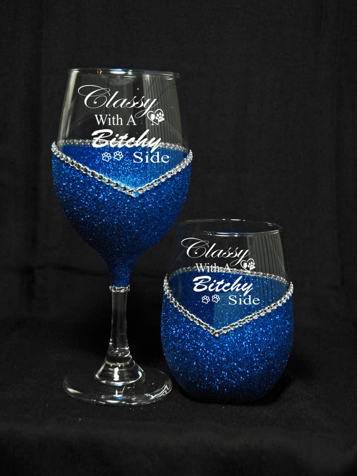 Elegante com um Lado Maldoso – Copos de Vinho com Brilho e Purpurina (Coleção Just Sayin’) por atacado de WineyBitches.Co