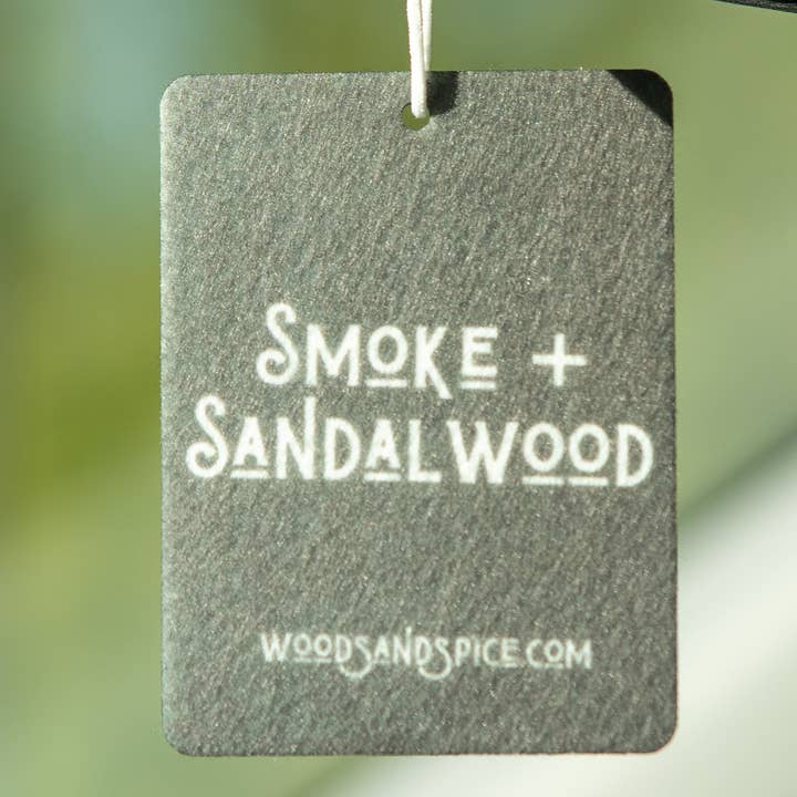 Smoke + Sandalwood Car Air Freshener for wholesale by Woods & Spice
