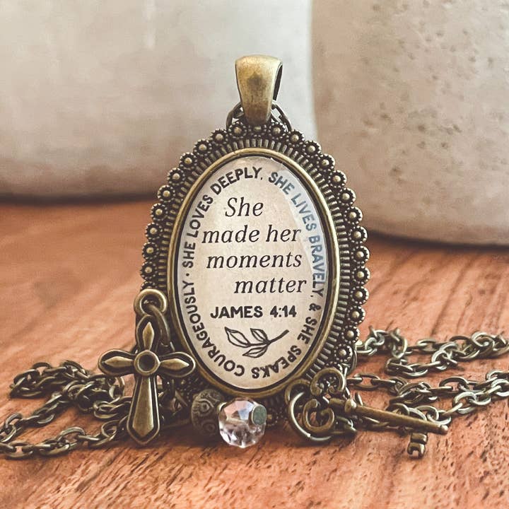 James 4:14 Bible verse scripture necklace Christian jewelry for wholesale by Ivy Barn Designs