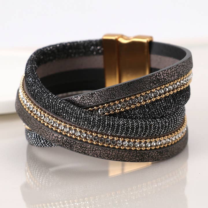 Armband aus Leder in Bronze und Schwarz mit Crossover-Design für den Großhandel von Peace Of Mind
