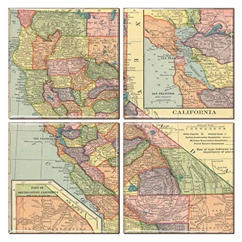California Coaster of Vintage Map (Set of 4) for wholesale by City Souvenirs