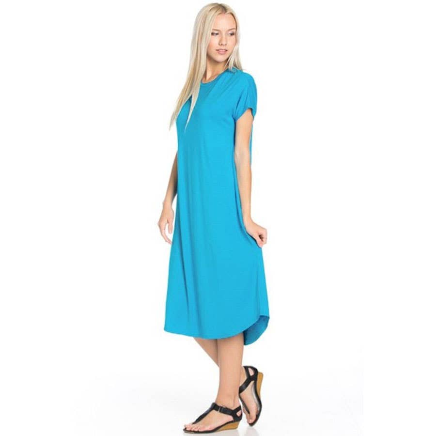 Azules Clothing - Wholesale Dress - Women's - ADM-8252RS Loose fit Crew Neck Hem Midi Dress54