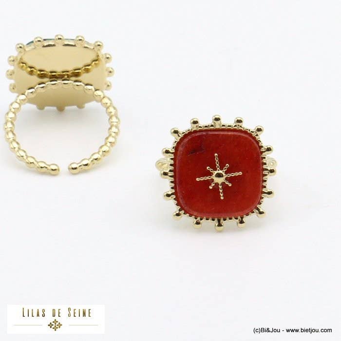 Verstellbarer Damenring aus Edelstahl mit Stern und Edelstein-Cabochon 0421546 für den Großhandel von Lilas de Seine