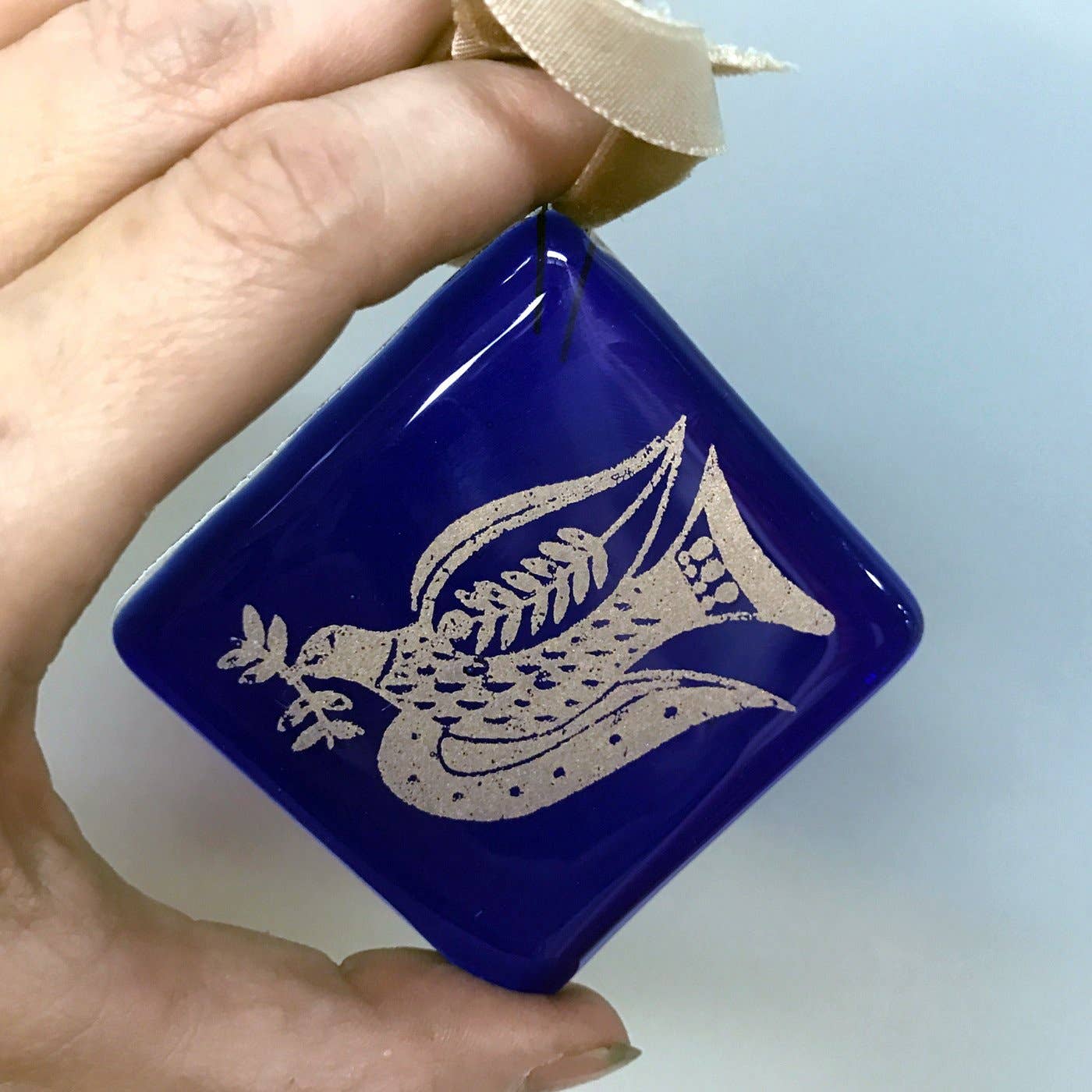 Kiku Handmade | Contemporary Fused Glass Home Goods - Wholesale Ornament - Peace Dove 2.25" Fused Glass Ornament0