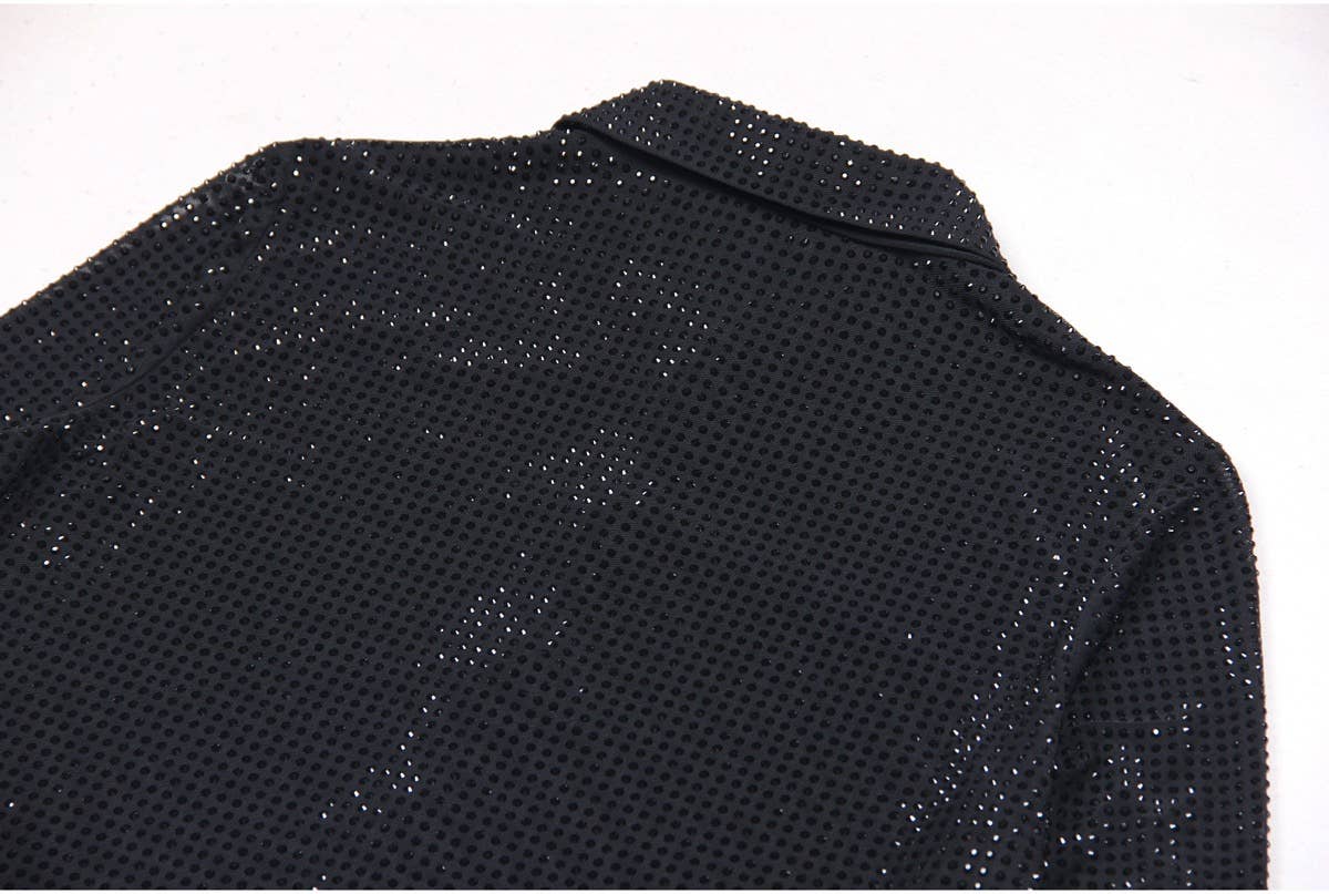 Noir Ensemble chemisier et jupe en maille diamant SET70Y pour tenue décontractée en vente sur Faire14