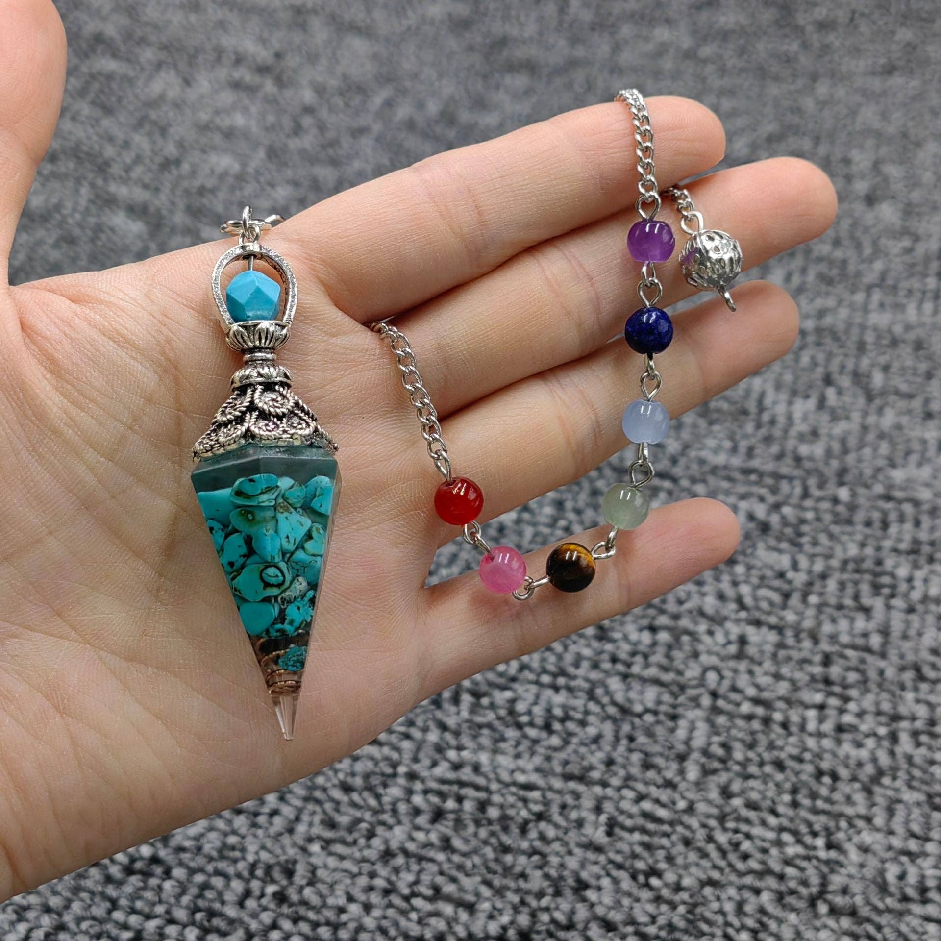 Mio Queena - Wholesale Spiritual Stone/Crystal - Hexagonal Cone Gravel Pendulum with Chakra Chain - CS28