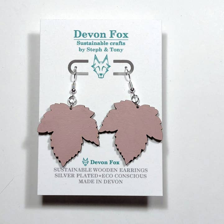 Wooden Sycamore Leaf Earrings - Handmade in Devon for wholesale by Devon Fox