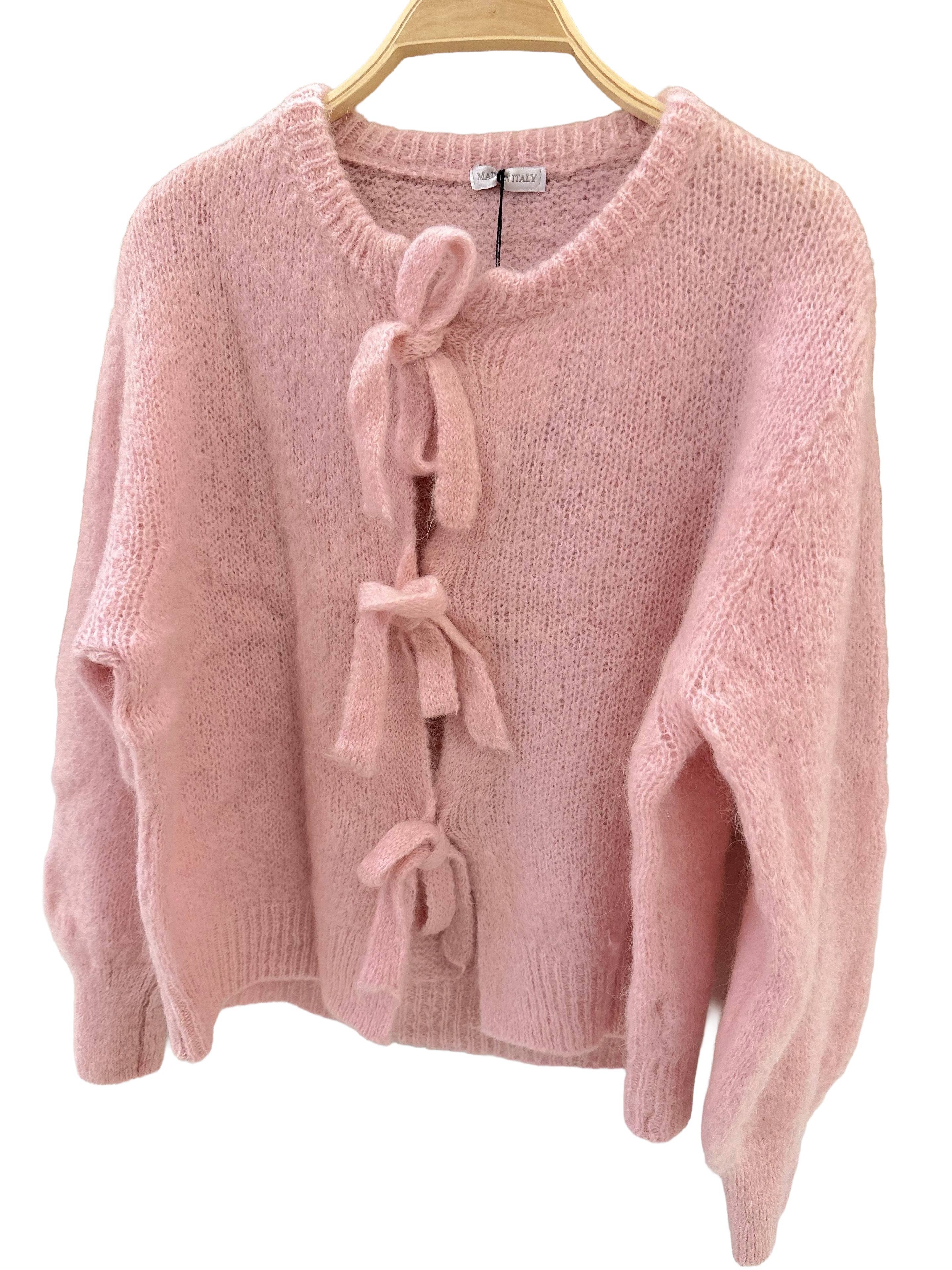 Orice – Cardigan - Mulher por atacado – Cardigã de tricô em lã mohair com laço - Orice6