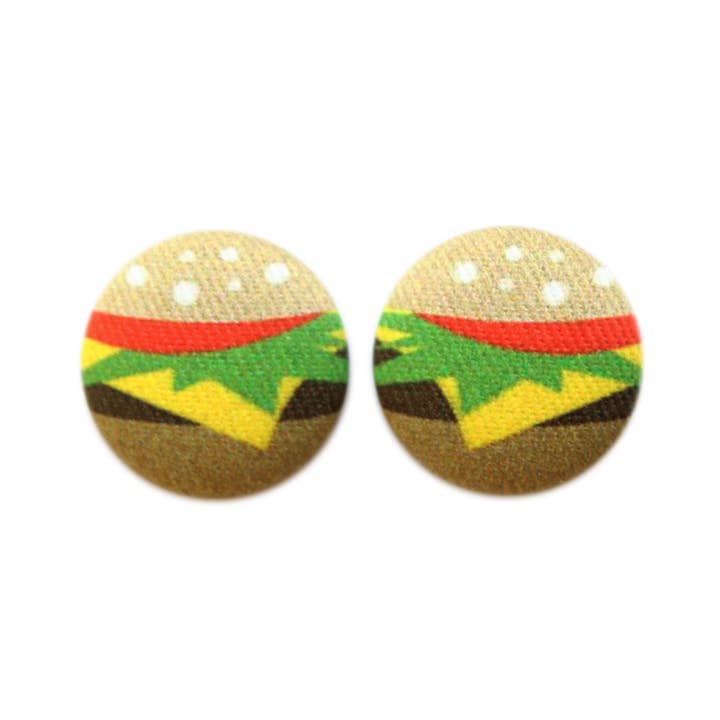 Rachel O's - Wholesale Stud/Post Earrings - Bold 7/8 Inch Hamburger Fabric Button Earrings