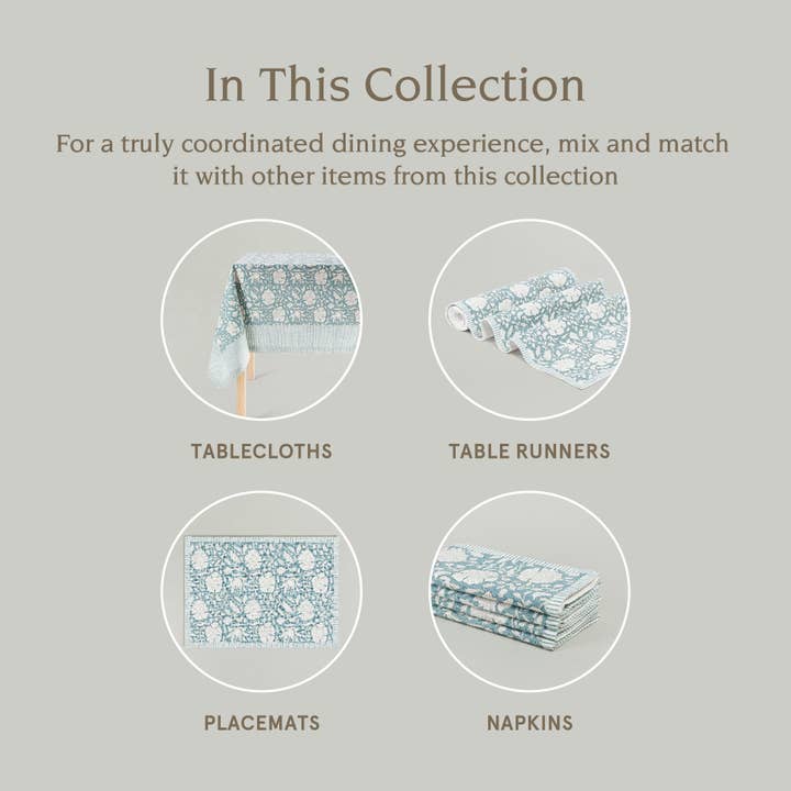 over&back - Wholesale Table Runner - Hand-Blocked Table Runner Floral Patterns 18x10840