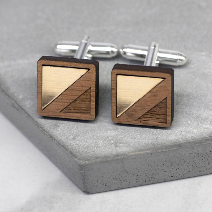 Gemelos cuadrados con incrustaciones de madera de nogal para venta al por mayor de Joanna Emily