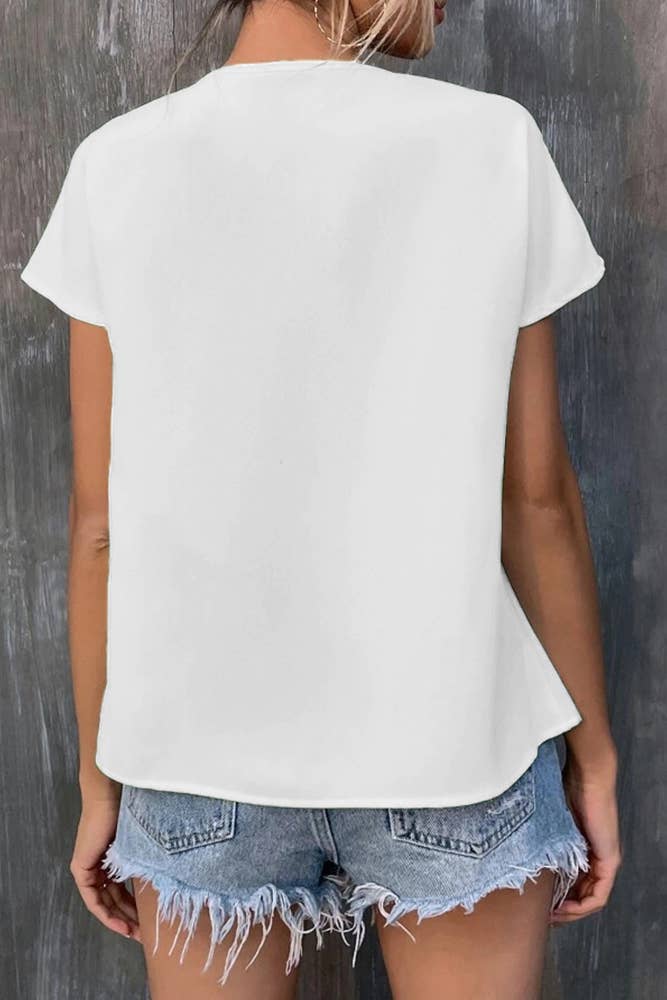 UNISHE - Venta al por mayor Blusa - Mujer - Top bordado con cuello dividido y empalme floral AXR0172