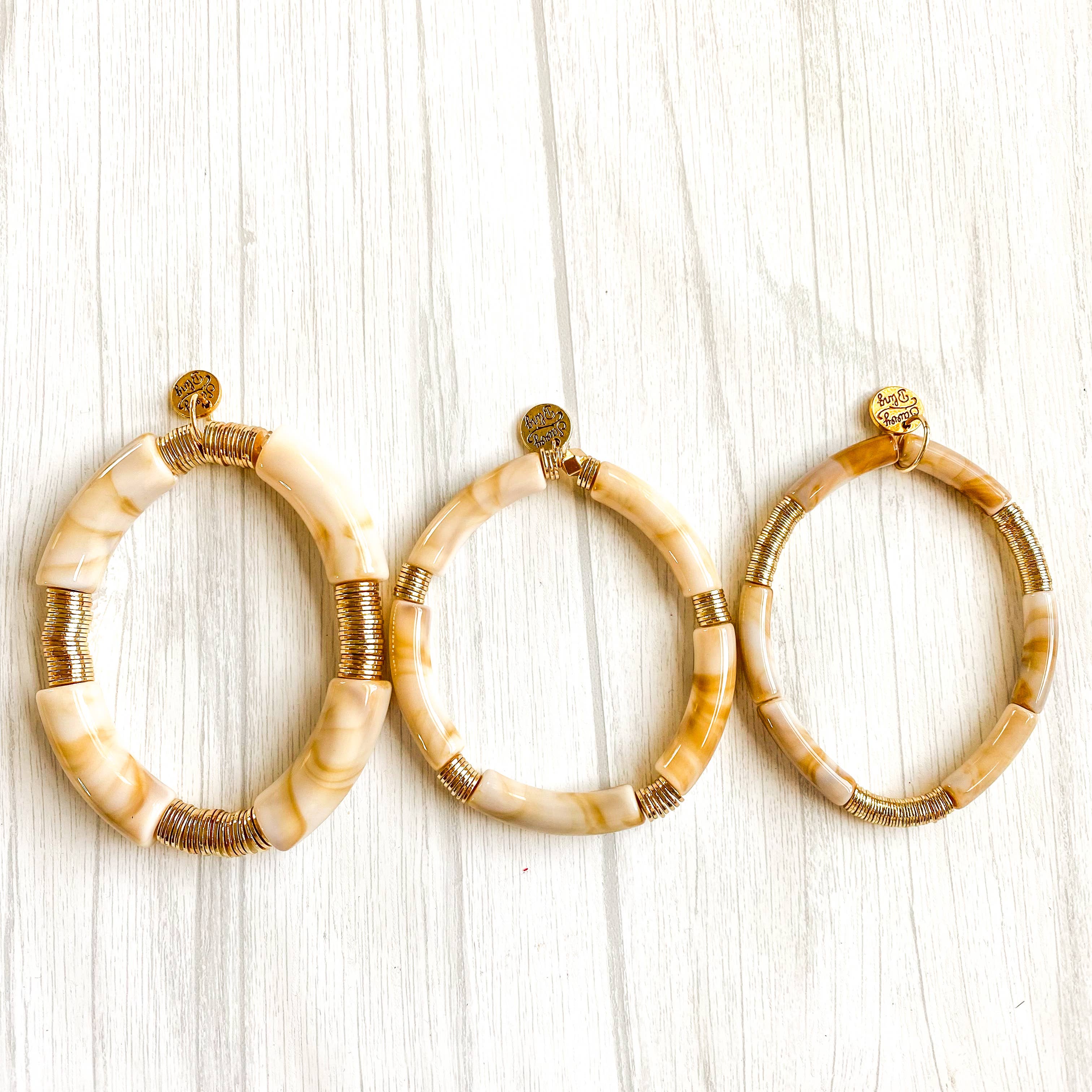 Savvy Bling - Vente Bracelet de perles - Bracelet en bambou en tube acrylique Carmel Swirl7