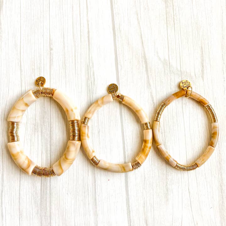 Savvy Bling - Vente Bracelet de perles - Bracelet en bambou en tube acrylique Carmel Swirl7