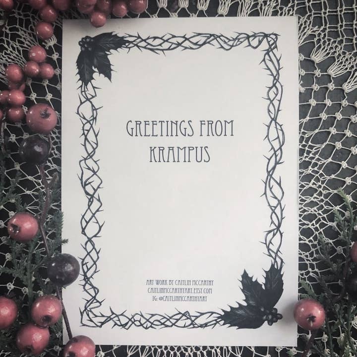 Caitlin McCarthy Art - Wholesale Season's Greetings Card - Greetings from Krampus - 10 Double Sided Holiday Cards3