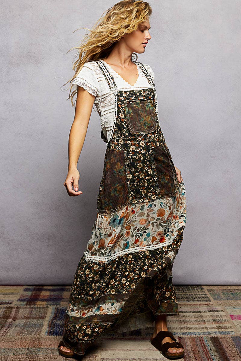 Pol Clothing - Wholesale Dress - Women's - Vintage Washed Front Pocket Floral Contrast Dress10