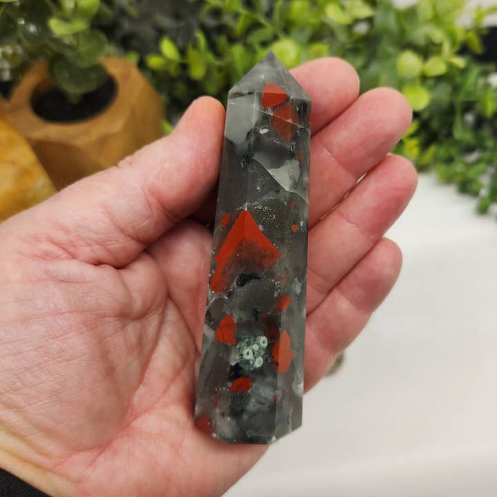 Meraki Gemstones - Wholesale Spiritual stone/crystal - Bloodstone 8-Faceted Tower (Approx. 3.5-3.75"/8.9-9.5cm)4
