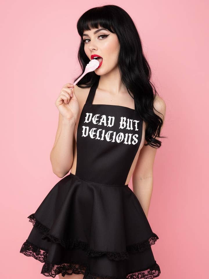 Dead but Delicious Retro Apron for wholesale by Demi Loon