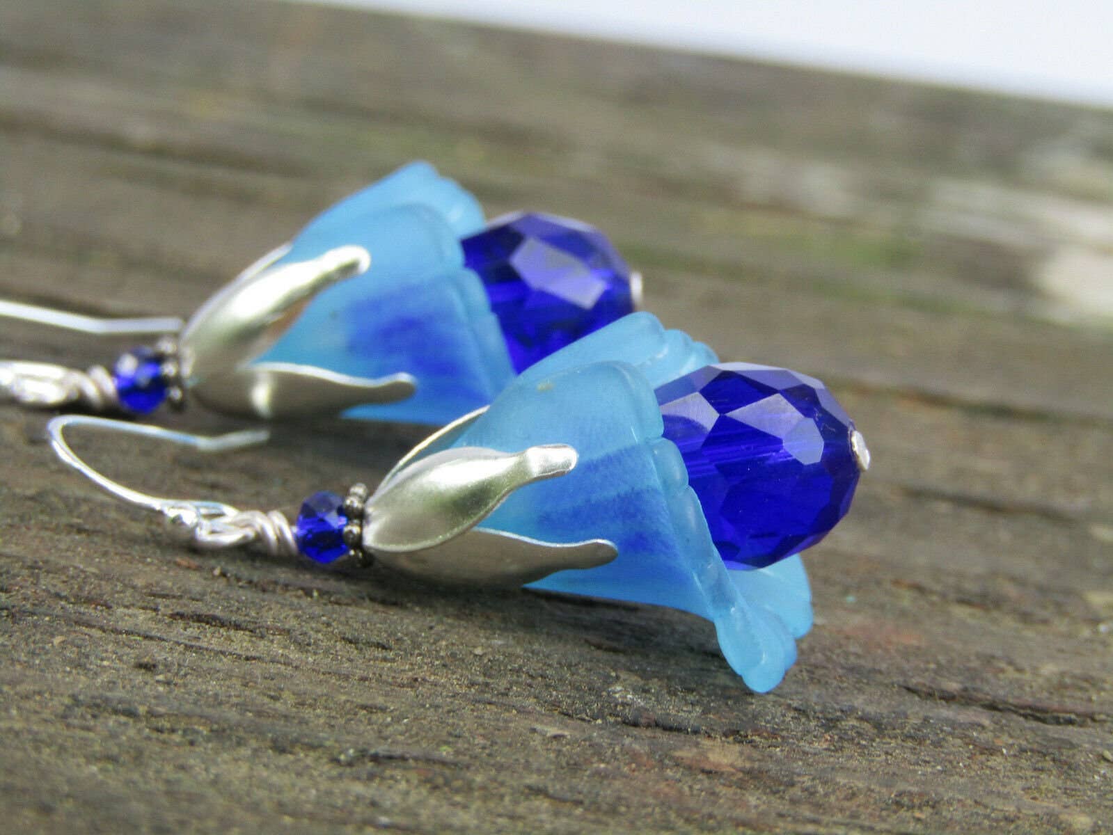 Bad Apple Designs - Wholesale Dangle Earrings - Handmade Blue Lily Earrings: Lucite Crystal Teardrop Dangle5