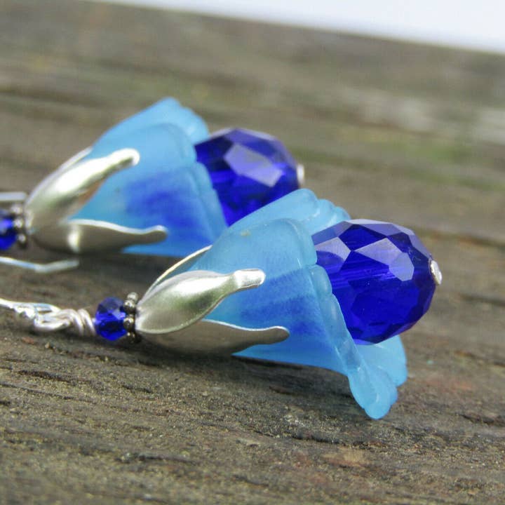 Bad Apple Designs - Wholesale Dangle Earrings - Handmade Blue Lily Earrings: Lucite Crystal Teardrop Dangle5