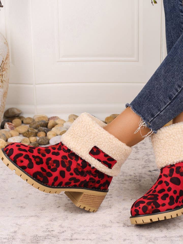 Beyond Apparel - Wholesale Boots - Women's - Leopard Block Heel Fuzzy Boots