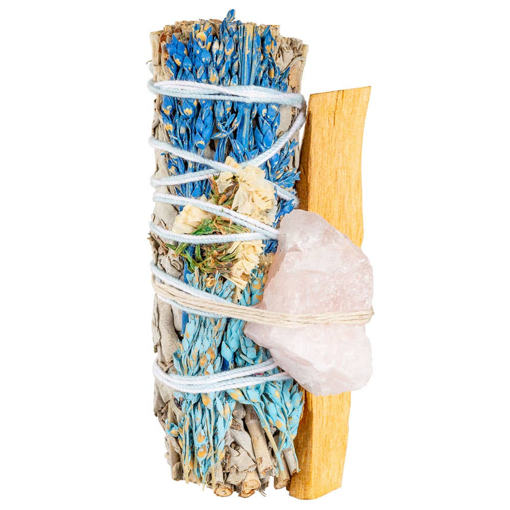 Benjamin International - Wholesale Sage Bundle - Sage And Blue Flowers Bundle W/ Gemstone And Palo Santo5