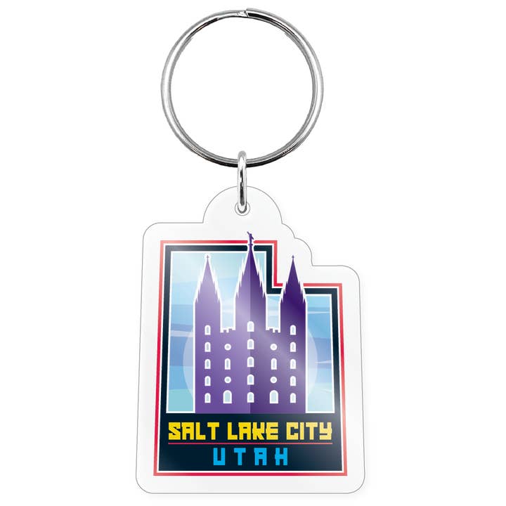 Keychain - Utah State Shape with LDS Church for wholesale by Morris Magnets