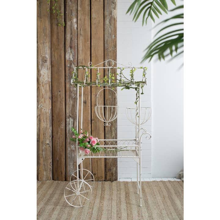 A&B Home Group Inc. - Wholesale Plant Pot - 33.5x21x55" White Novelty Pushcart Plant Stand w/ 2 Baskets6