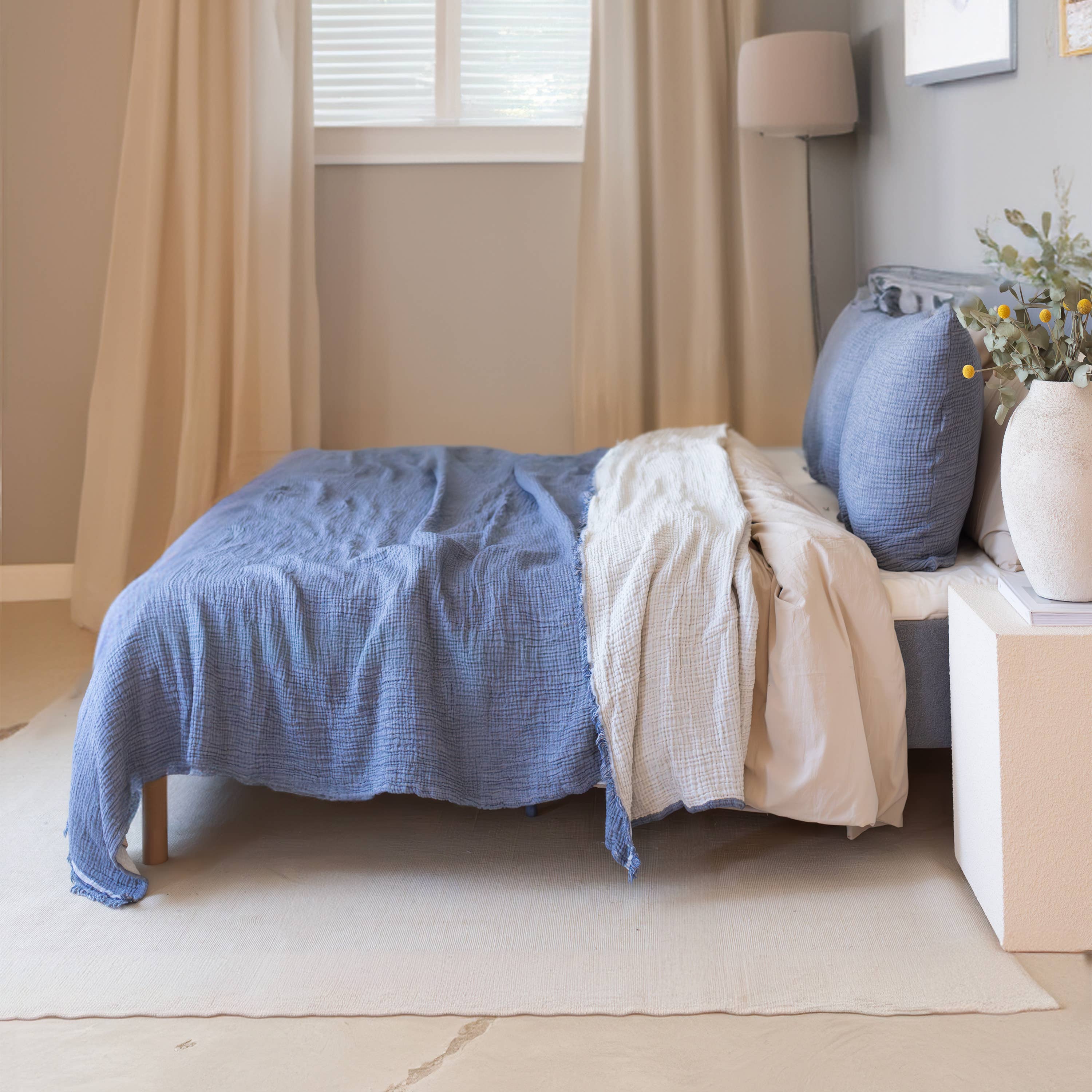 Vivamaison - Vente Plaids - Couvre-lit en mousseline frangé 100 % coton doux, 4 couches premium44