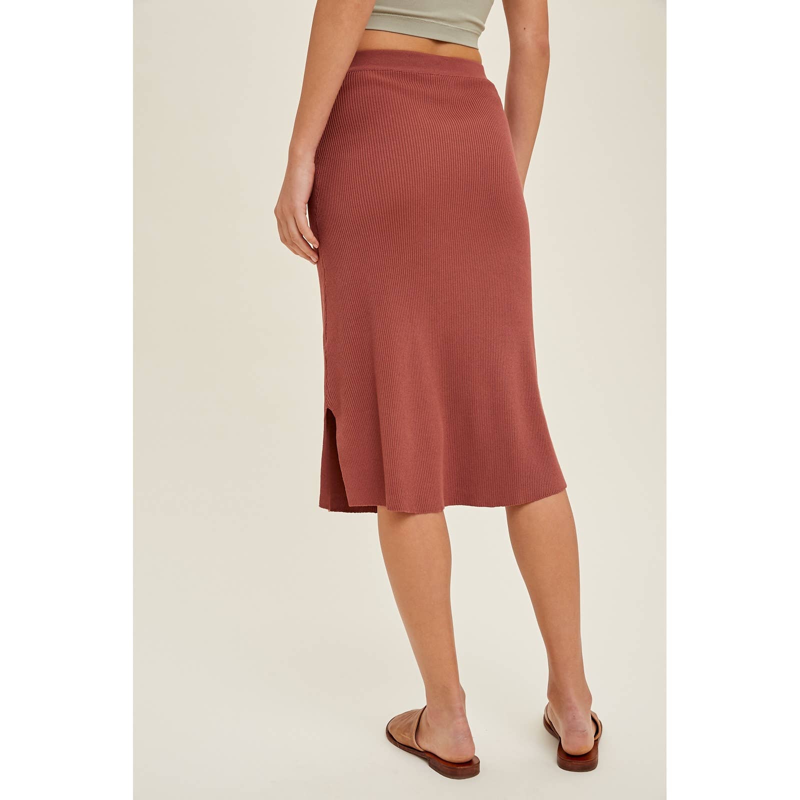 Wishlist Apparel - Wholesale Skirt - Women's - RIBBED SWEATER MIDI SKIRT WITH SIDE SLITS / WL23-81876