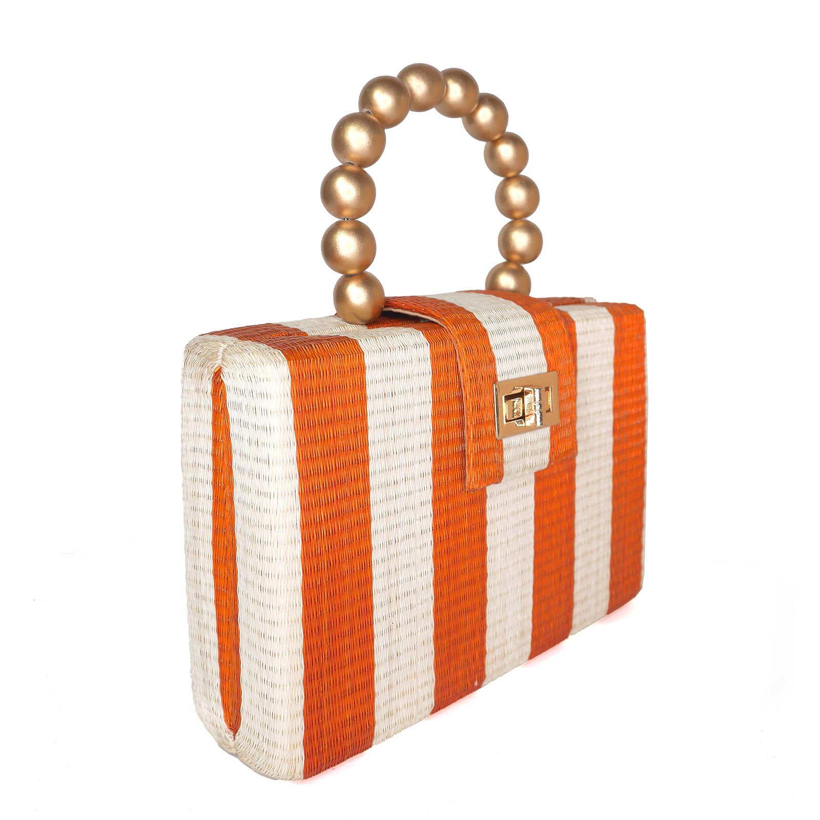 Soli & Sun - Wholesale Clutch Bag - Women's - Orange Stripe Clutch Bag | Gold Bead Handle | Artisanal Luxe7