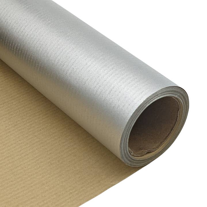 Ofelia & Co. - Wholesale Wrapping Paper Roll - Natural Kraft Wrapping Paper in Metallic Silver - 24" x 30'